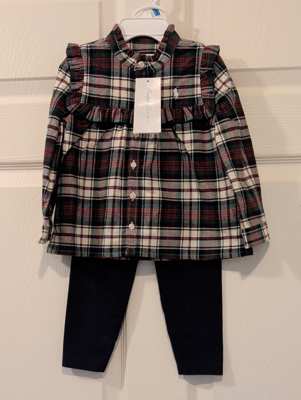 Ralph Lauren Childrenswear Baby Girls Plaid Oxford Shirt & Jersey Legging Set